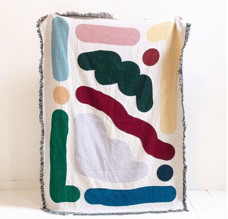 Outdoor Camping Rugs - 컬러 라인 코튼 여행 캠핑 담요,